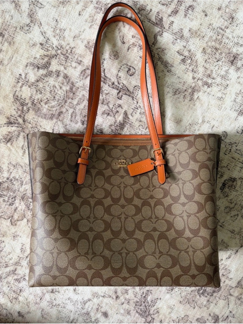 Coach Mollie Tote In Signature Canvas in khaki and Sedona orange